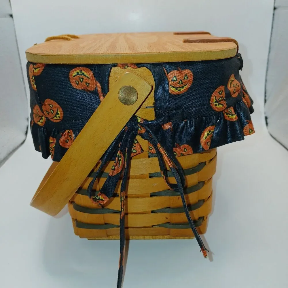 Longaberger Basket Purse Bag Swing Handle Pumpkin Jack O Lantern Liner 1998 Sign